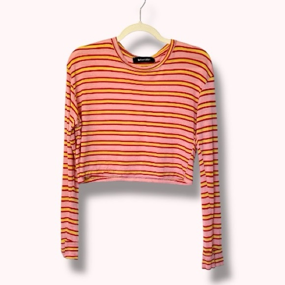 REFORMATION Striped Pink Long Sleeve Lightweight Crop Top T-shirt- Size Small - Picture 1 of 8
